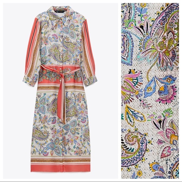 NWT. Zara Multicolored Print Midi Dress. Size S. - Picture 1 of 8